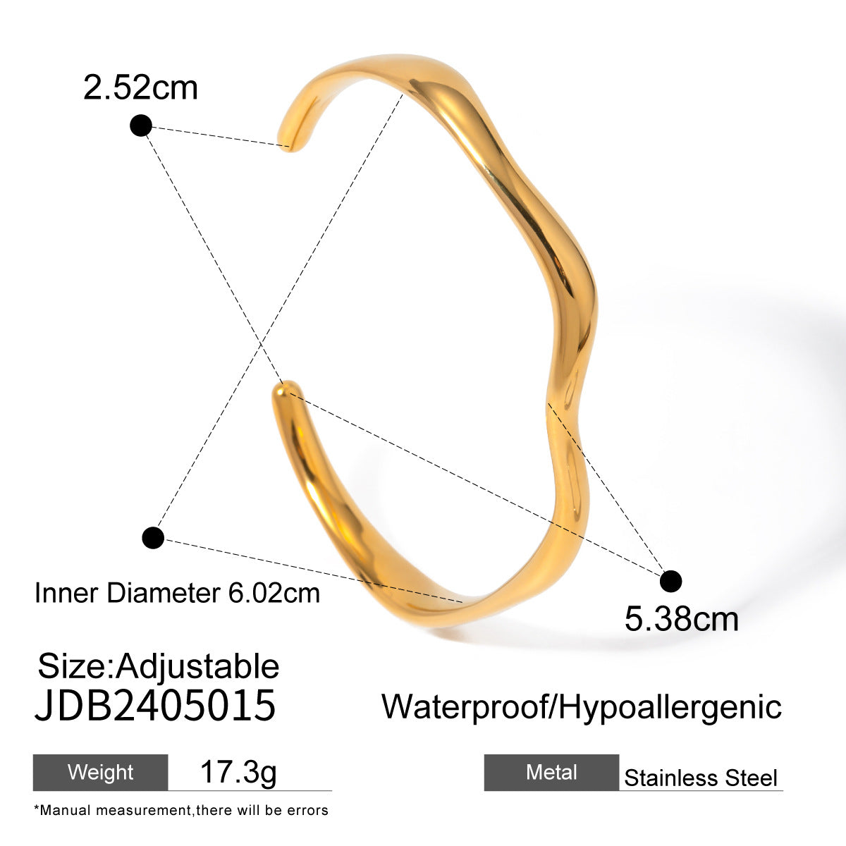 18K Gold Stainless Steel Fine Ripple Open Bangle Ins Minimalist Trendy Titanium Steel Bracelet for Women